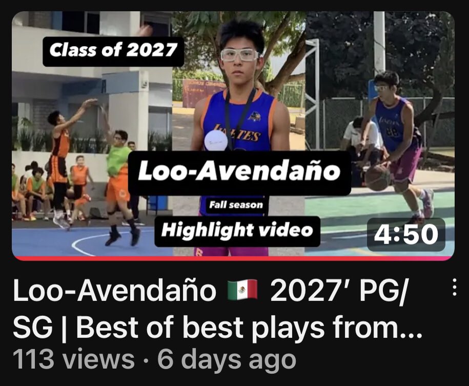 looavendano's tweet image. Loo-Avendaño 🇲🇽 2027’ PG/SG | Best of best plays from the Fall season 2024 youtu.be/-cZMQfPiyyE?si… via @YouTube
Pásense a ver mi video de mis highlights de la última temporada.
También está la versión extendida (13 min) en mi canal de YouTube: Gustavo Loo-Avendaño