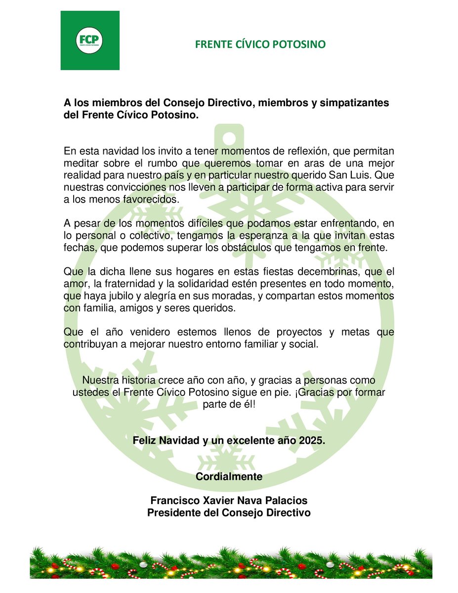 Mensaje de nuestro presidente con motivo de la navidad y año nuevo.