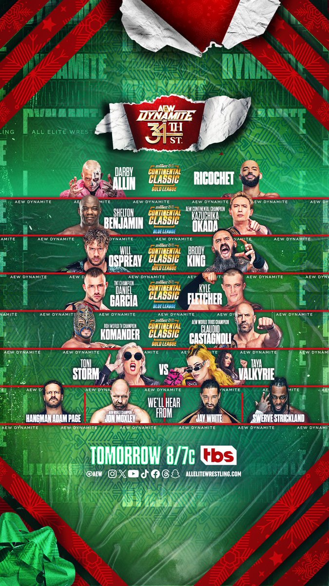 Tonight’s George Bailey’s big night!

Merry Christmas Eve!

Tomorrow is Christmas, and with Christmas coming on a Wednesday this year, I’m looking forward to seeing you soon for a huge Christmas Night #AEWDynamite on TBS
8pm ET/7pm CT, tomorrow evening!