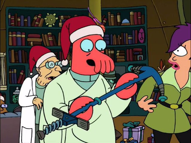 QuotesFuturama's tweet photo. You've all been very naughty, very naughty indeed. Except you, Dr. Zoidberg, this is for you.

A pogo-stick!

#Futurama https://t.co/z7EYbFyQti