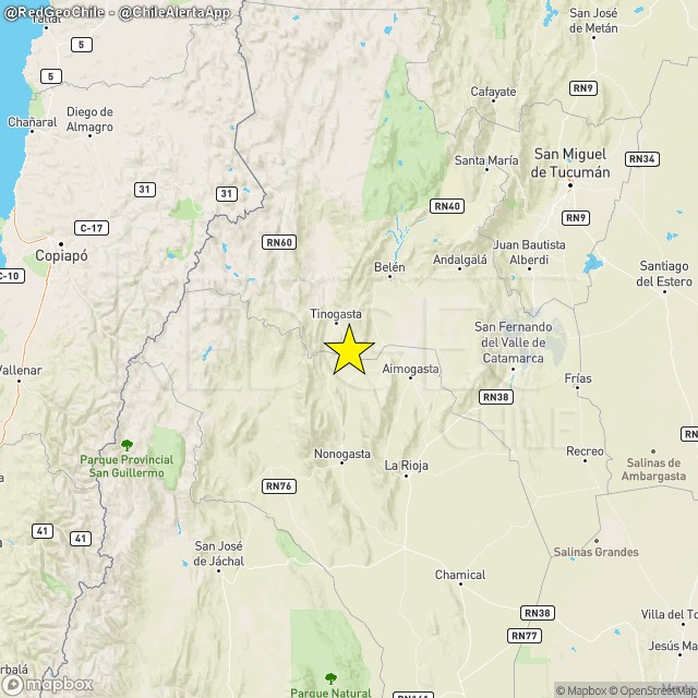RedGeoChile's tweet photo. PRELIMINAR ⚠️ | Sismo de magnitud 5.8 (Mw) ocurrió a las 19:42:24 horas de hoy, martes 24 de diciembre del 2024, a 137 km al noroeste de La Rioja, (Provincia de La Rioja), Argentina 🇦🇷 con una profundidad de 154 kilómetros (Fuente: #CSN).

🚩 Lista de intensidades en la escala de Mercalli Modificada:

Copiapó: IV*
Alto del Carmen: III-IV*
Vallenar: III*
Vicuña: III*
Horcón Bajo: III*
La Serena: III*
Coquimbo: III*
Ovalle: II*
Salamanca: II*

Fuente: *Informantes Mercalli de RedGeoChile.