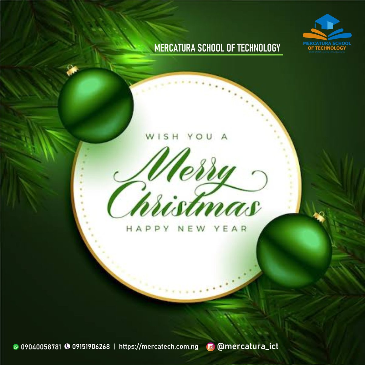 MercaturaShop's tweet photo. Merry Christmas from all of us at Mercatura School of Technology Online Campus.
May this season of new birth bring in new opportunities to you. https://t.co/hVhlvs8OUQ