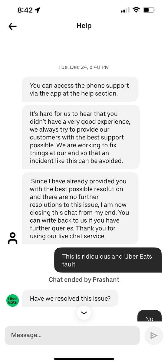 renwick_heather's tweet photo. @UberEats charged me for a pickup order for a restaurant that’s closed. This is their idea of customer support: https://t.co/I827V2xnav