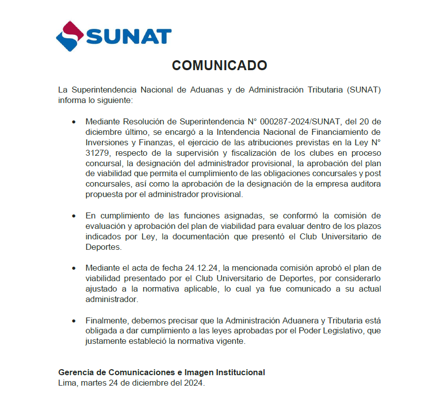 📢 #SunatInforma a la opinión pública:
