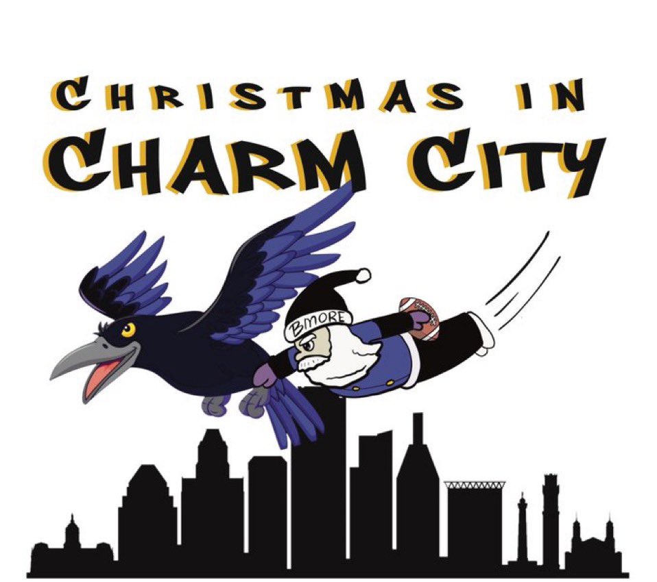 EDCburner's tweet photo. T’was the night before of Christmas,
game day for the Flock, 
when from the front porch,
came a burp and a knock. 
I ran to the door, 
and no one was there,
but the smell of a skunked 
Natty Boh filled the air.

The heart of a raven, 
the shape of a panda,
I knew this could only be,
Baltimore Santa. 
And when I turned round,
I swear it’s the truth, 
He was hitting a mean 
Park Heights Strut on the roof.

He wore camouflage cargos,
of purple and black,
An old 52 jersey, 
donned on his back,
once Wacko for Flacco,
now lit for Lamar,
he was guzzling egg nog,
straight from the jar.

He ran down the roof,
with a quickening pace,
and tripped on the gutter, 
landing right on his face,
“Now KHam, now Roquan, 
now Marlon, let’s go!”
“On Flowers, on Bateman, 
and LJ the Goat”.

Then he flew off to Houston, 
Shouting “Let’s fucking win this” 
“And to all a good night, 
Merry Charm City Christmas” 

#RavensFlock  @Ravens