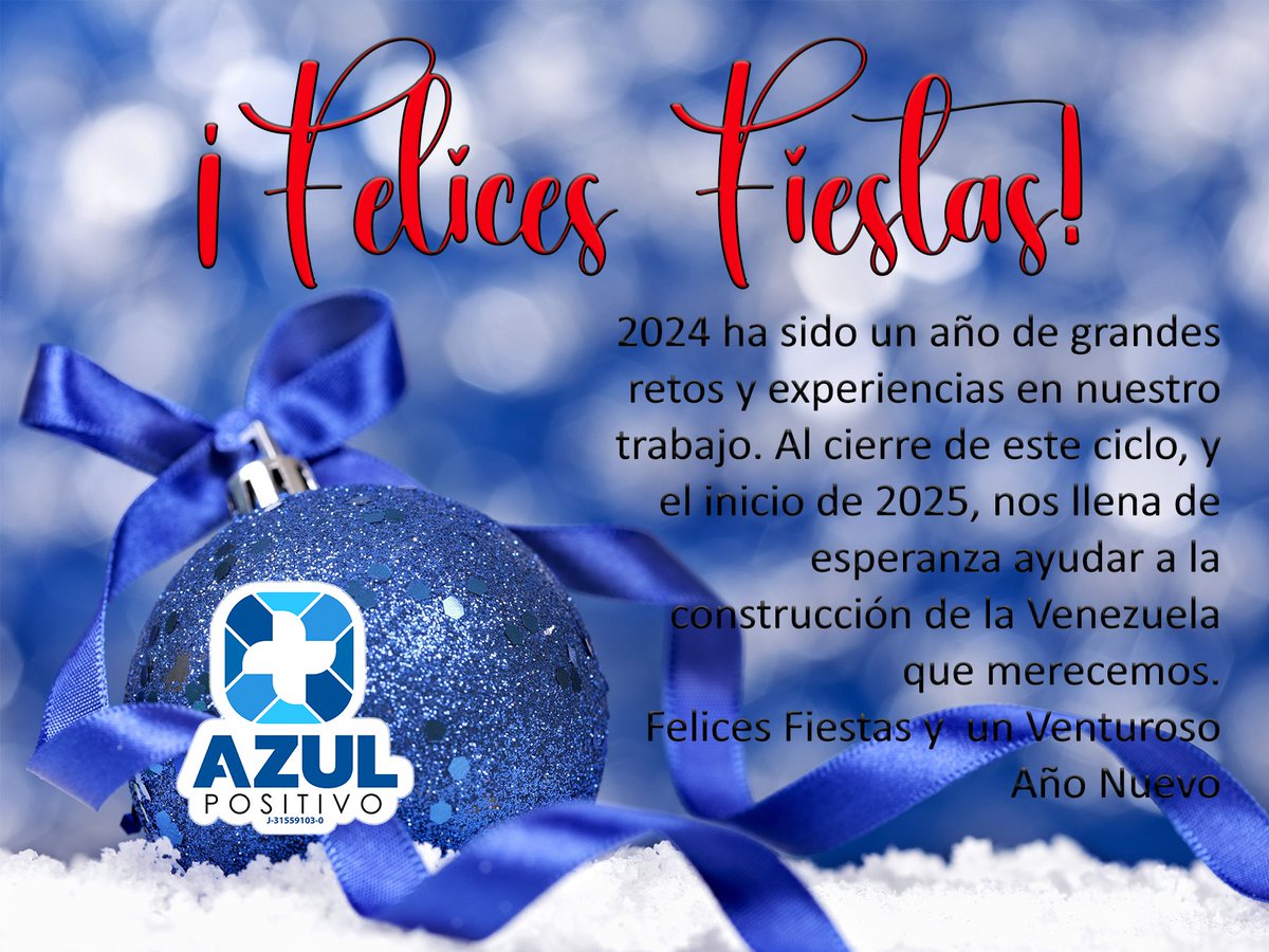 Llegó el momento de un merecido descanso y desde Azul Positivo renovamos las energías para seguir trabajando por Venezuela; el país que amamos, y por las miles de personas que confían en nuestros servicios, ya no sólo en Zulia, sino también en Falcón y Trujillo. ¡Felices Fiestas!