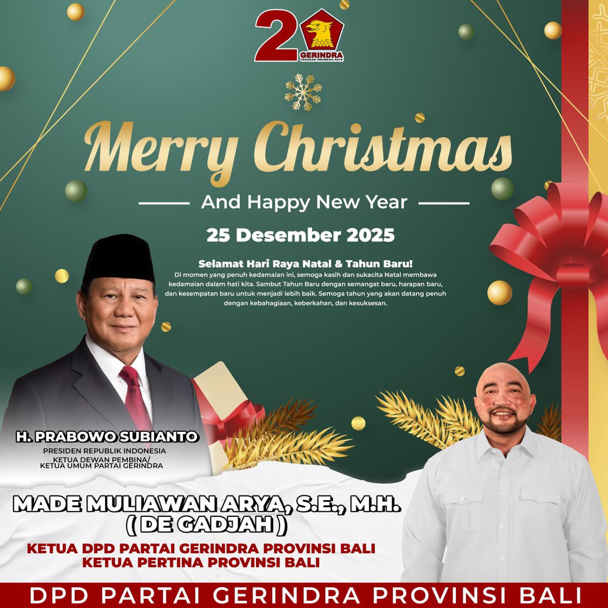 DpdBali's tweet photo. Selamat Hari Raya Natal bagi umat Kristiani😇
#prabowo #prabowosubianto #ketumgerindra #prabowomenhan #gibran #prabowopresiden #dekade08 #terusmajubersamaprabowo#gerindra #bali #gerindrabali #dpdgerindrabali #gerindramenang #nodrama #degadjah #ahmadmuzani #prabowogibran #natal https://t.co/9uobA71rjO