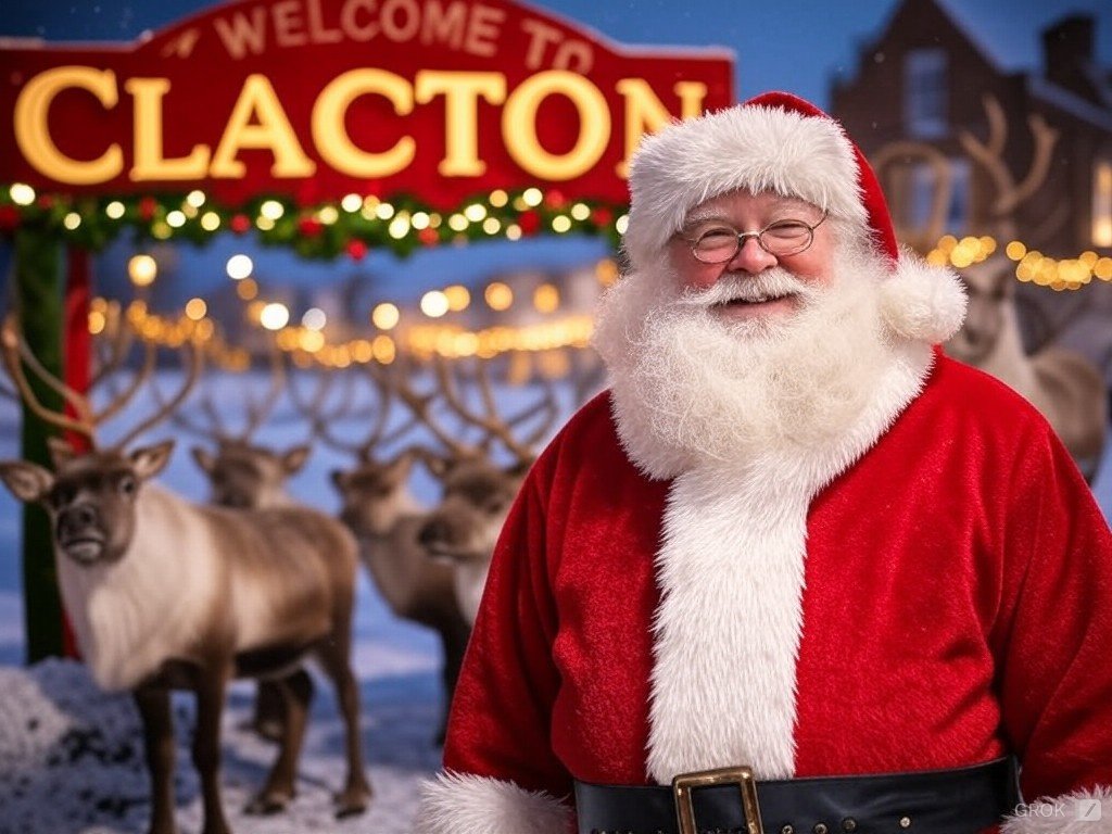 MittensOff's tweet photo. 🚨Breaking News🚨 
Santa beats #Farage on their number of visits to Clacton in 2024. 
#Farage #FarageRiots https://t.co/14OdriZcY4