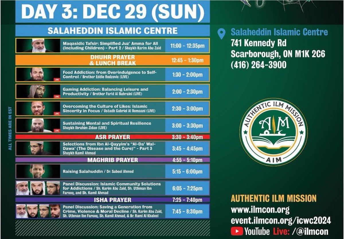 gemshaykhuthman's tweet image. AIM TORONTO 🇨🇦 SCHEDULE‼️ FREE TICKETS, Join us In Sha Allah 
#canada #toronto #aimconference