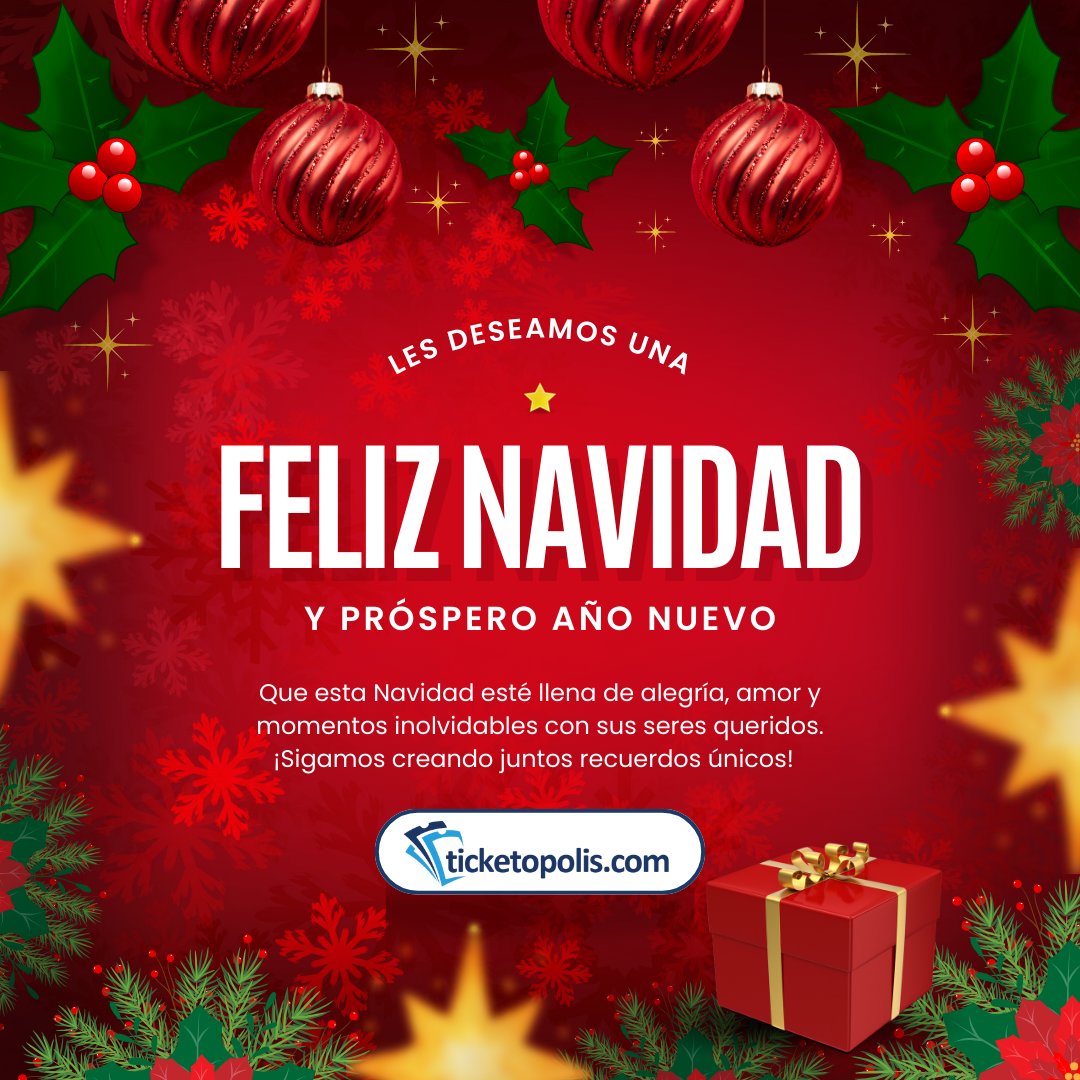 🎄✨ ¡Feliz Navidad les desea Ticketopolis! ✨🎄

En esta temporada de magia y unión, queremos agradecerles por ser parte de nuestra familia de eventos. ❤️🎟️

Con cariño, El equipo de Ticketopolis.

#Ticketopolis #FelizNavidad #FelicesFiestas #UniónYMagia