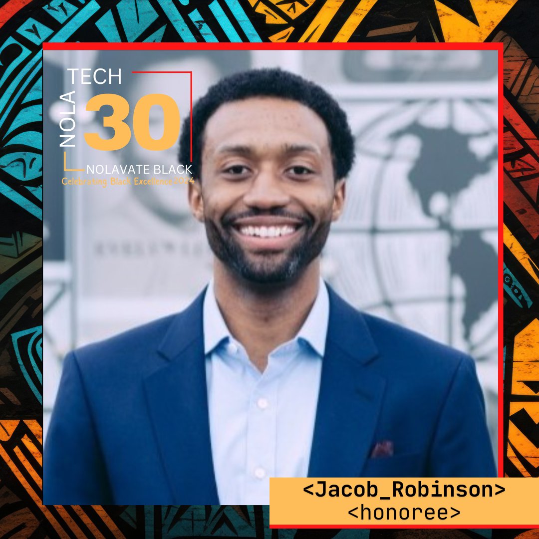 nolavateblack's tweet image. From tech sales to community impact! Jacob Robinson is a NOLA Tech 30 honoree making a real difference in NOLA workforce development. At @GNOFoundation, he creates pathways to high-wage jobs in construction, healthcare, &amp;amp; tech. THIS Ohio native gets a crawfish boil invite! 🦞