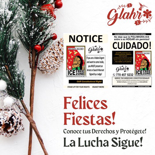 🎄✨Merry Christmas to our community! 
May this season inspire hope, equality and peace for all. 
This holiday season, spend time with loved ones and stay informed of your rights with GLAHR ✊🏽
Access our resources here: glahr.org/deportation-de…
————
🎄✨ ¡Feliz Navidad a nuestra