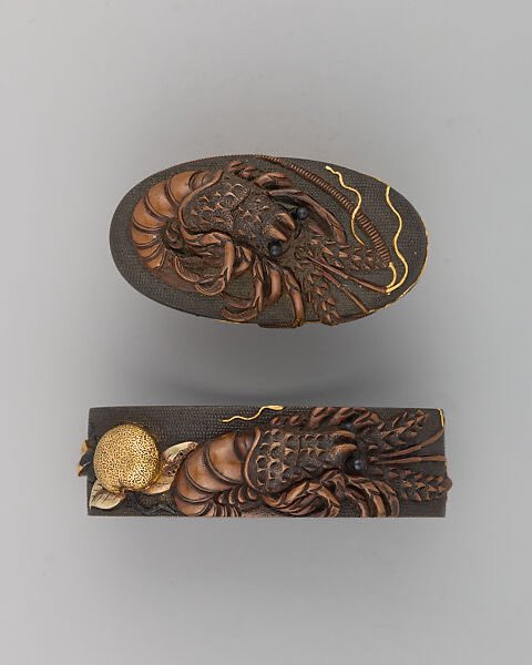 ArtHistAnimalia's tweet photo. #Crustmas #TwoForTuesday :
Sword-Hilt Collar & Pommel (Fuchigashira)
Japan, c.1615–1868
Copper-silver alloy (shibuichi), gold, copper-gold alloy (shakudō)
a: H 3.8 cm Wt. 28.3 g; b: H 3.5 cm Wt. 14.2 g
@metmuseum 43.120.1113a, b
https://t.co/TAJlt8bjWs
#JapaneseArt https://t.co/5vUe0aI2Gz