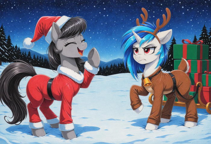 OctavyMLP's tweet photo. Hahahaha...you look good as a reindeer Vinyl, but don't be mad, it's only for tonight https://t.co/QVqapqWlHC