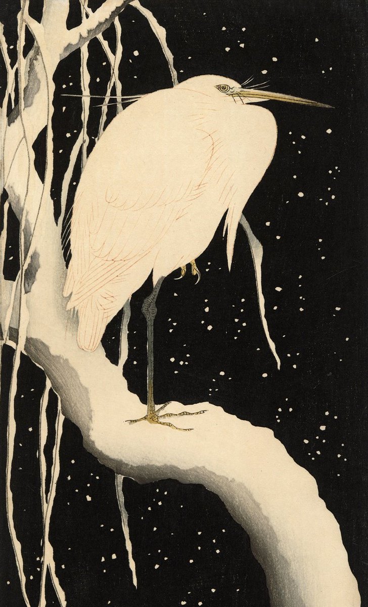 Egret on a Snowy Branch by Ohara Shoson