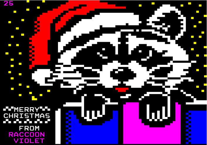 #tekstitv:n #joulukalenteri 25.12. sivulla 832/2 yle.fi/aihe/tekstitv?… #teletext #pixelart <a href="/ProcyonViolet/">🏳️‍⚧️ Violet Procyon</a> Calendar continues til 6thJan.From the beginning 833-839 yle.fi/aihe/tekstitv?… Calendar index 830 yle.fi/aihe/tekstitv?… Pixel artists 840 yle.fi/aihe/tekstitv?…