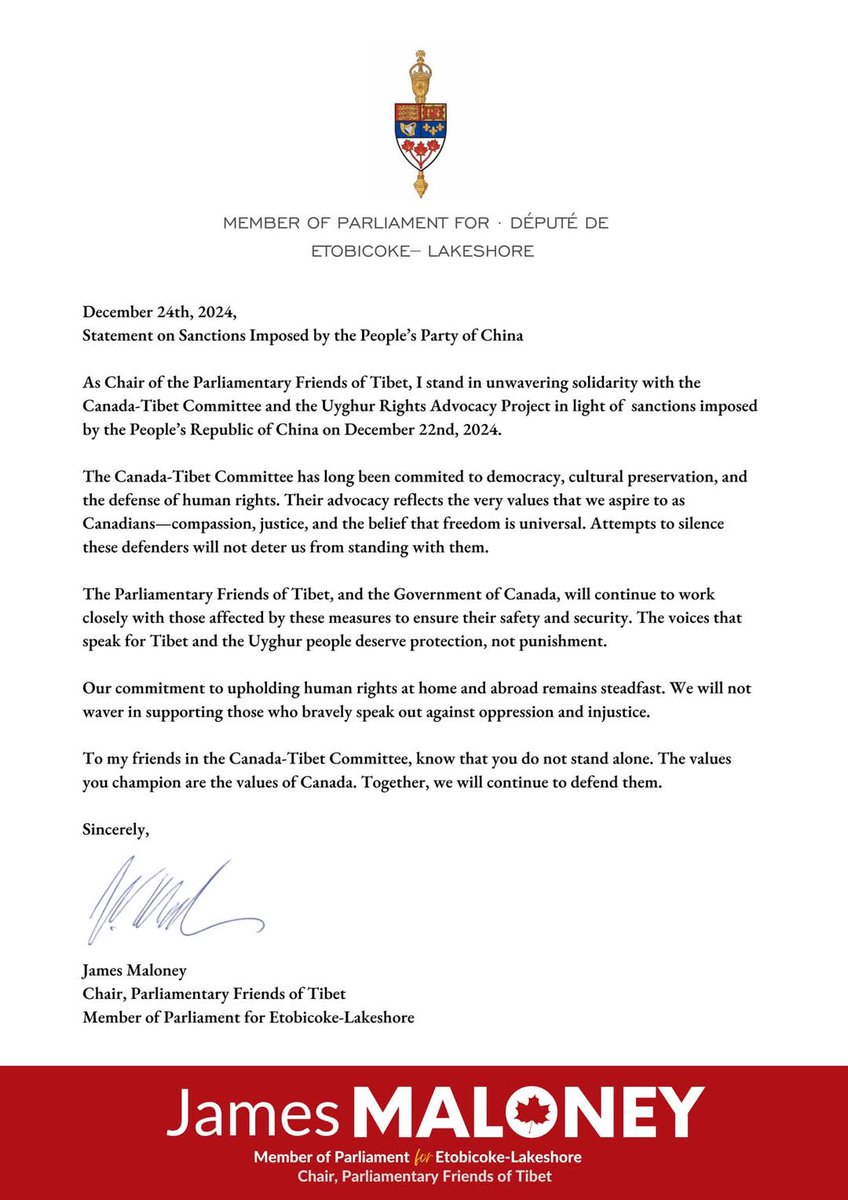 Statement on Sanctions Imposed by People's Party of China