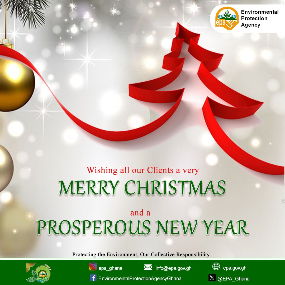 EPA_Ghana's tweet photo. Wishing you a Green Christmas! Remember to reduce, reuse, and recycle this holiday season. 🎄🎅🧑‍🎄

#christmas
#seasonalgreetings 
#environment
#reducewaste
#mempɛrubber https://t.co/X1qjG9IXm2