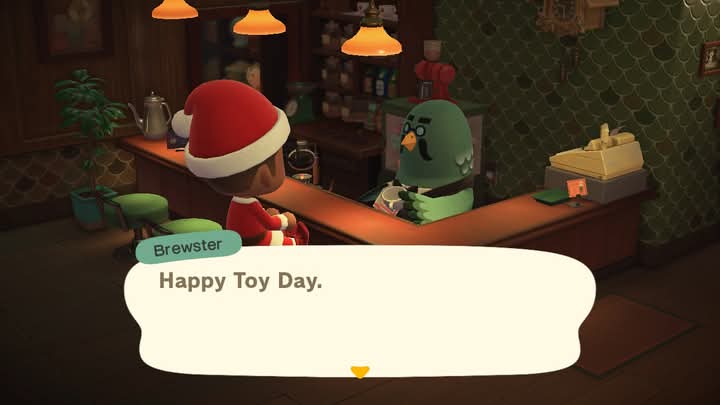 NoMansSky1985's tweet photo. Brewster not only makes the best coffee but he is always kind. He knows that I love pigeon milk in my coffee so to offer that on #ToyDay is truly the kindest thing a villager can do. Thank you Brewster! #MerryChristmas #AnimalCrossing #AnimalCrossingNewHorizons #NintendoSwitch https://t.co/mZHzUGUm8V