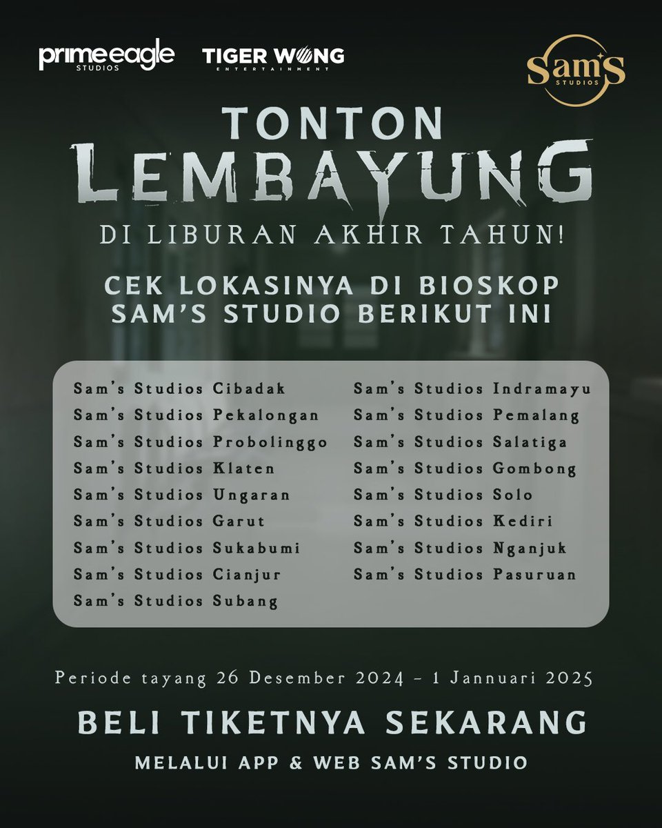 TEROR TANTRI DATANG LAGI! 🔥

Tonton #FilmLembayung di <a href="/Samsstudios_id/">SAM'S STUDIOS</a> mulai 26 Desember 2024!

Buruan cek lokasinya!