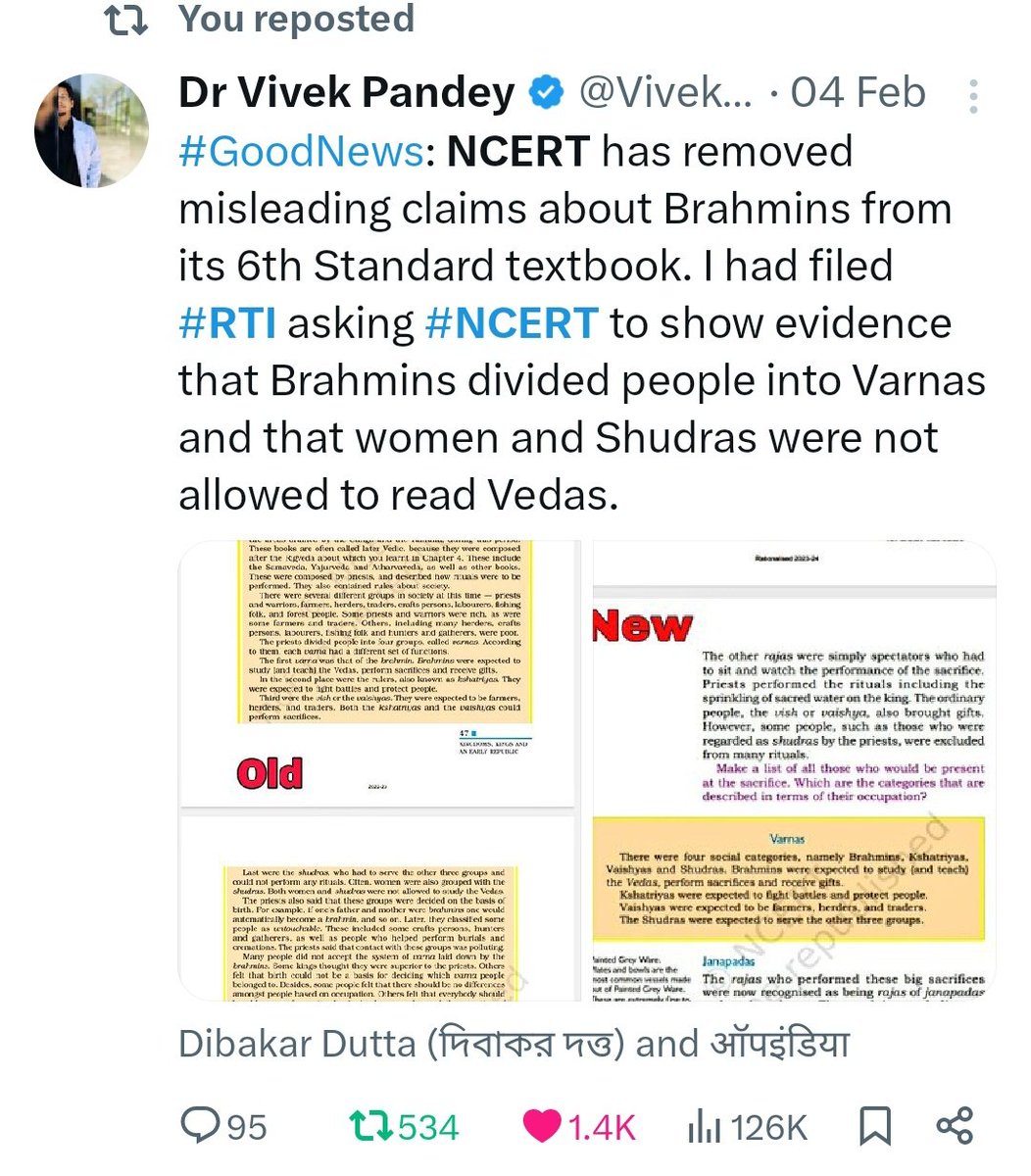 Vivekpandey21's tweet photo. Manusmriti is our Culture ,there are many toxic &amp; illogical statment against #मनुस्मृति

I had filed #RTI asking #NCERT to show evidence that Brahmins divided people into Varnas &amp; that women,Shudras were not allowed to read Veds

#मनुस्मृति_सर्वश्रेष्ठ_है #मनुस्मृति_अमरग्रंथ_है https://t.co/simtKnGMGx