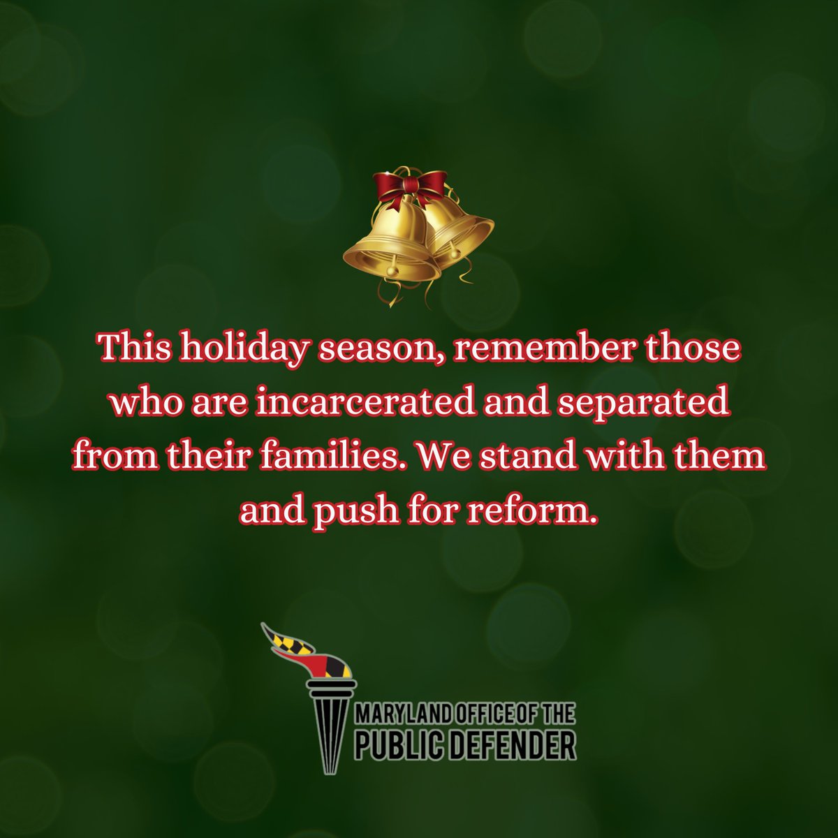 As we celebrate the holidays, we remember those separated from their loved ones by incarceration. This time of year can be especially difficult for them and their families. Let’s advocate for justice that values family unity.

#JusticeForAll #FamilyMatters #ReformNow #MOPD