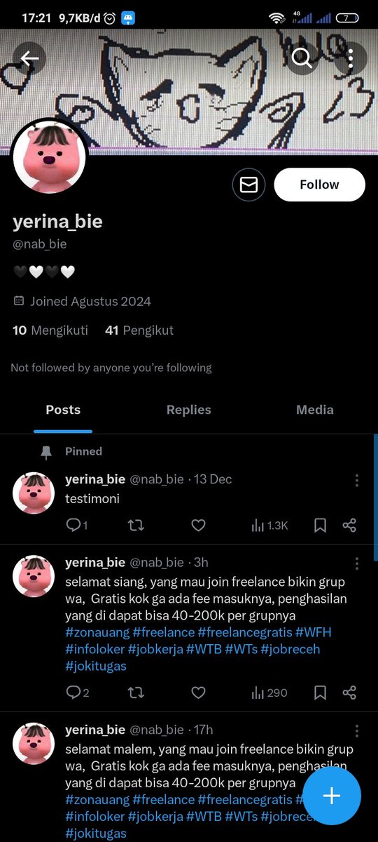 noturbbyh's tweet photo. usn @nab_bie itu scammer ya??? pas komen di salah satu twt baru nya kemarin, hari ini akunku diblokir 😔 #jobreceh #zonauang https://t.co/VtbOyZvqR9