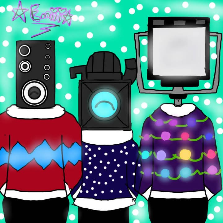 camara_girl's tweet photo. Los large les desea una feliz navidad
Large TV Man large speakerman y el large cameraman usando suéteres navideños
#skibiditoiletfanart
#skibiditoiletnavidad
#skibiditoiletomega
#largetvman
#largecameraman
#largespeakerman
#large_tvman
#large_speakerman
#large_cameraman https://t.co/oicwR9heHW