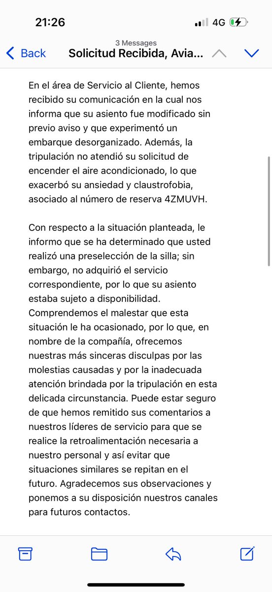 danieli1002's tweet photo. @avianca @aviancateguia  La peor aerolínea a te una queja esto es lo que responden. No se hacen cargo de sus errores. #novuelesenavianca https://t.co/vVyyxE30aG