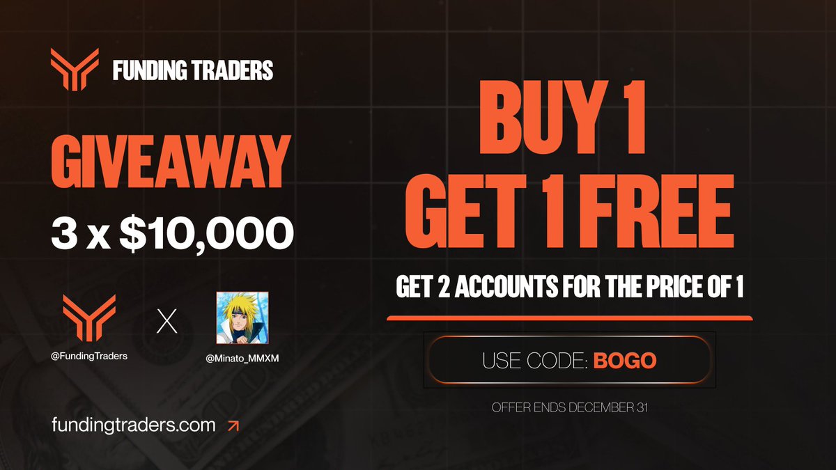 🚨Giveaway Alert🚨
3 x 10k Accounts💰

➡️Follow <a href="/Minato_MMXM/">Minato💛</a> @Funding_Traders <a href="/StanFXTrading/">Stan FundingTraders.com || FundingFutures.com</a> <a href="/DavidKrtinic/">David Krtinic</a> 

➡️Also follow <a href="/TempoICT/">Tempo Trades</a> <a href="/greedymoji/">greedy moji</a> 

➡️Like and Retweet 

➡️Tag 3 Friends 

➡️Reply and retweet @Funding_Traders pinned post

Winners in 3 days⏳