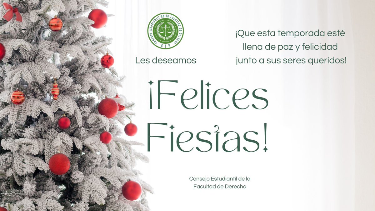 ¡Les deseamos felices fiestas a todas y todos los estudiantes de Derecho de nuestra universidad! 🎄💚