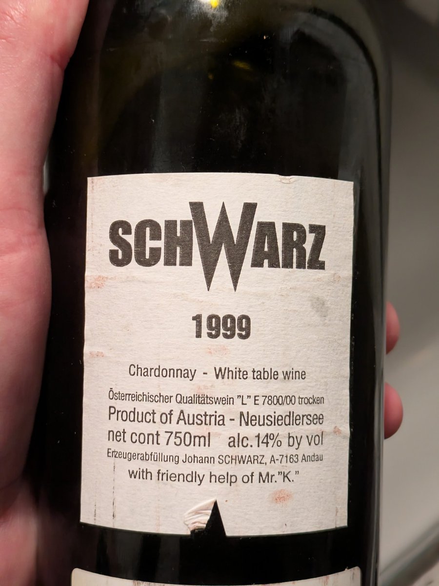 MikeTCarpenter's tweet photo. Popped my last bottle of this bad boy at year 25 and it doesn't disappoint.  Wow! Well done Mr Schwartz, Mr Kracher and Mr K himself, @ManfredKrankl  A gorgeous Austrian Chardonnay.  The bottle age has transformed it into something truly remarkable! Their "Butcher" Rose is next! https://t.co/fHEgnBBimN