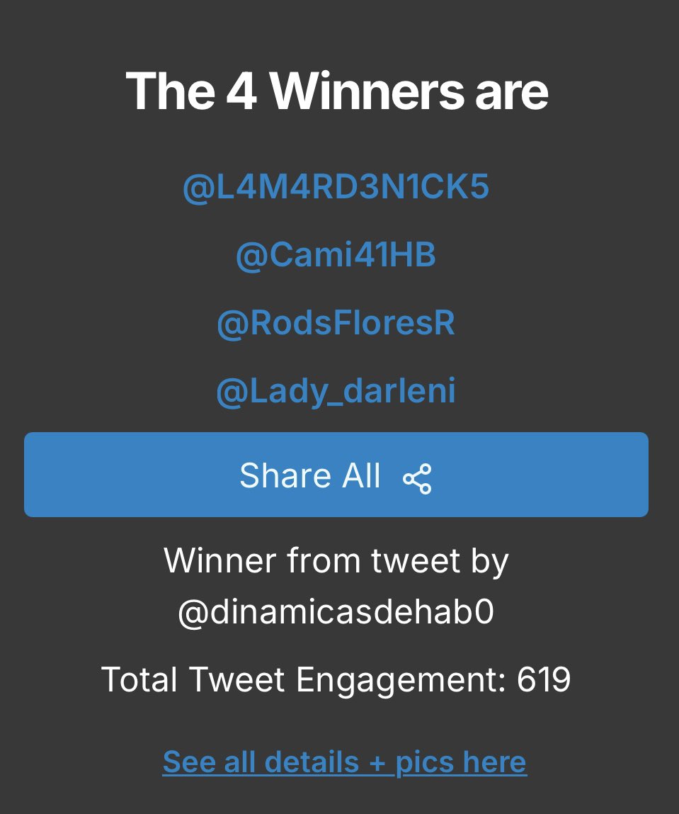 Ganadores : <a href="/L4M4RD3N1CK5/">L4M4RD3N1CK5</a> @Cami41HB  <a href="/RodsFloresR/">Cubi ✌</a> <a href="/Lady_darleni/">G. Darleni</a> de las 4 mochilas 🤭