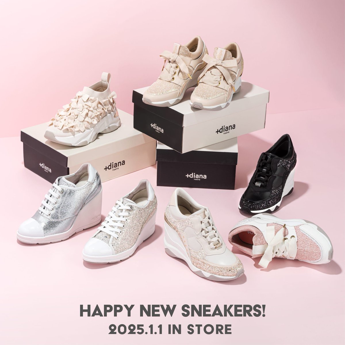 新品‼️未使用‼️完売商品‼️ 2024年＋ダイアナバレンタイン限定シューズ プラス ダイアナのバレンタイン限定スニーカー、キラキラハート×“love