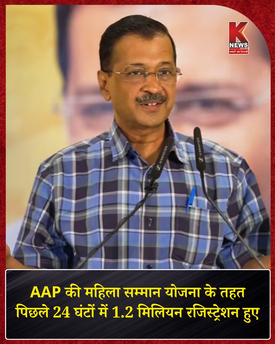 Knewsindia's tweet image. ♦AAP की महिला सम्मान योजना के तहत पिछले 24 घंटों में 1.2 मिलियन रजिस्ट्रेशन हुए
@AamAadmiParty
#mahilasammanscheme