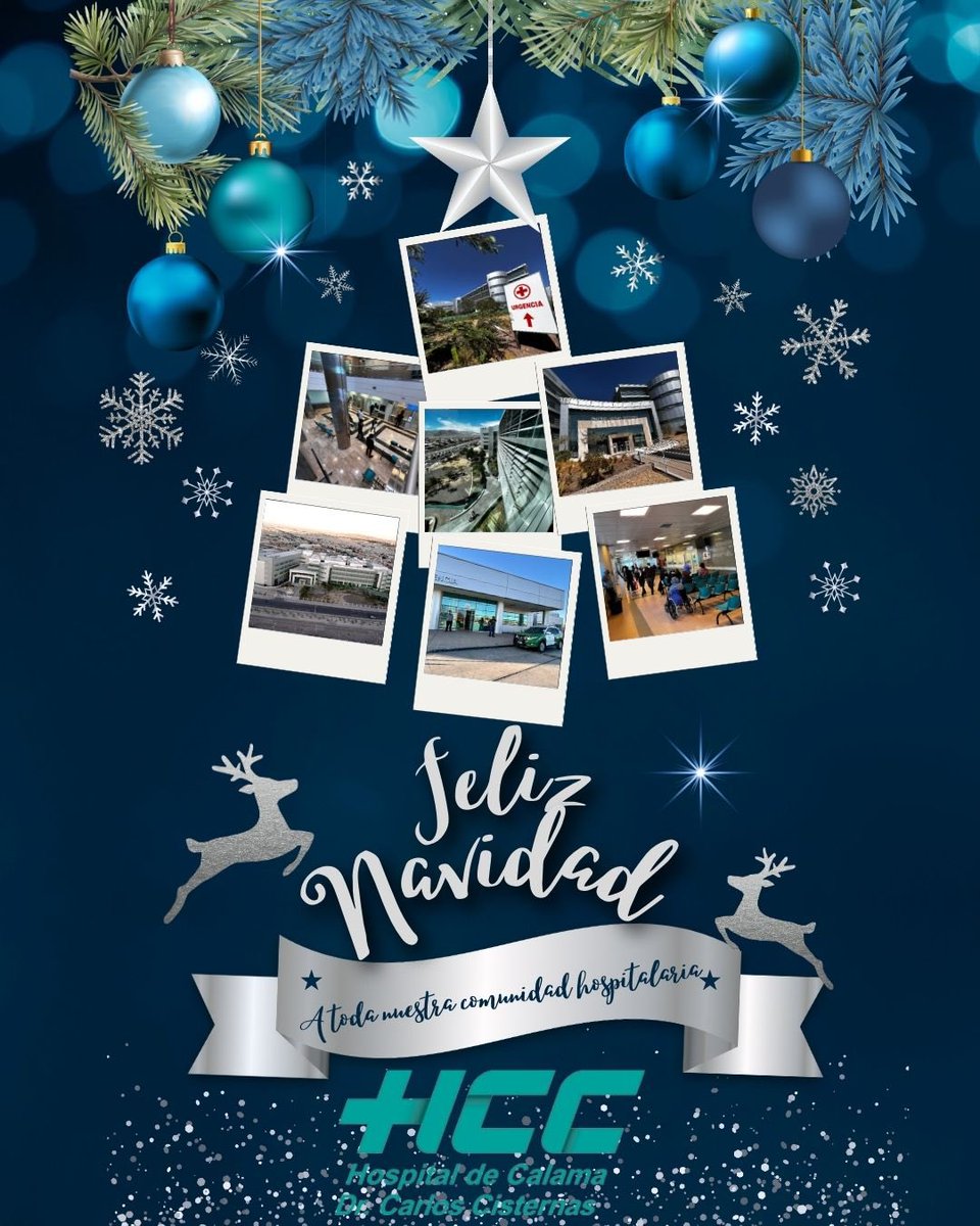 En esta temporada de unión, paz y esperanza, el Hospital de Calama Dr. Carlos Cisternas, quiere enviar un cálido saludo a toda nuestra comunidad. Que estas fiestas estén llenas de amor, salud y momentos inolvidables junto a sus seres queridos.

Feliz Navidad y próspero Año Nuevo