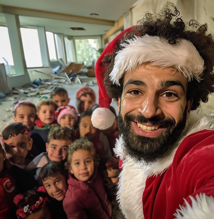 Mo Salah in Santa Clause's costume. Happy Merry Christmas to all my X mates from Mo Salah's side.