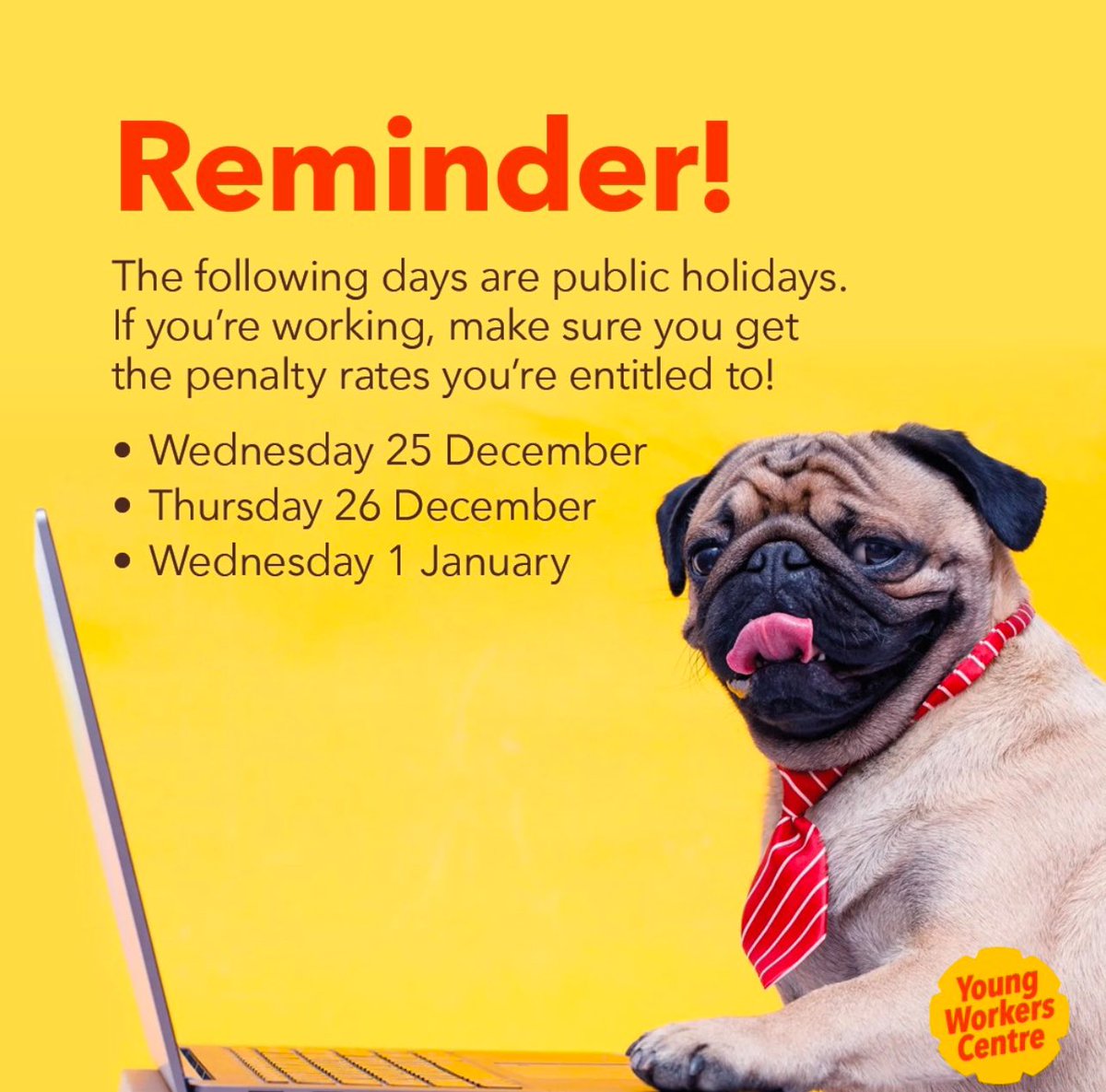 🎄Tis the season to be jolly. If you're working please, please check your pay 👼

If you're working on these days this Christmas period, make sure you get the penalty rates you're entitled to 💵!