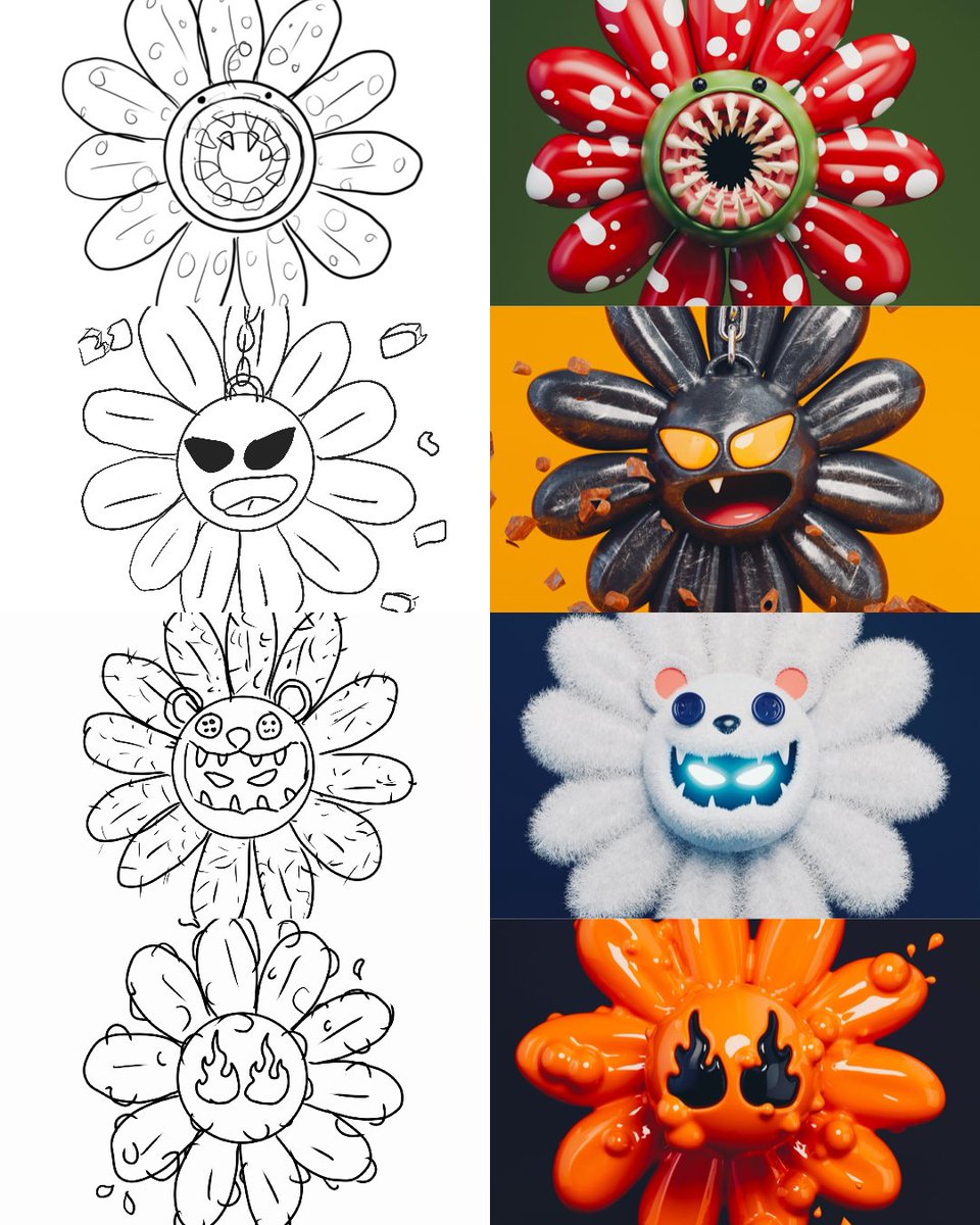 Original sketches to flowers in the <a href="/PetalHeadz/">Petal Headz</a> collection.