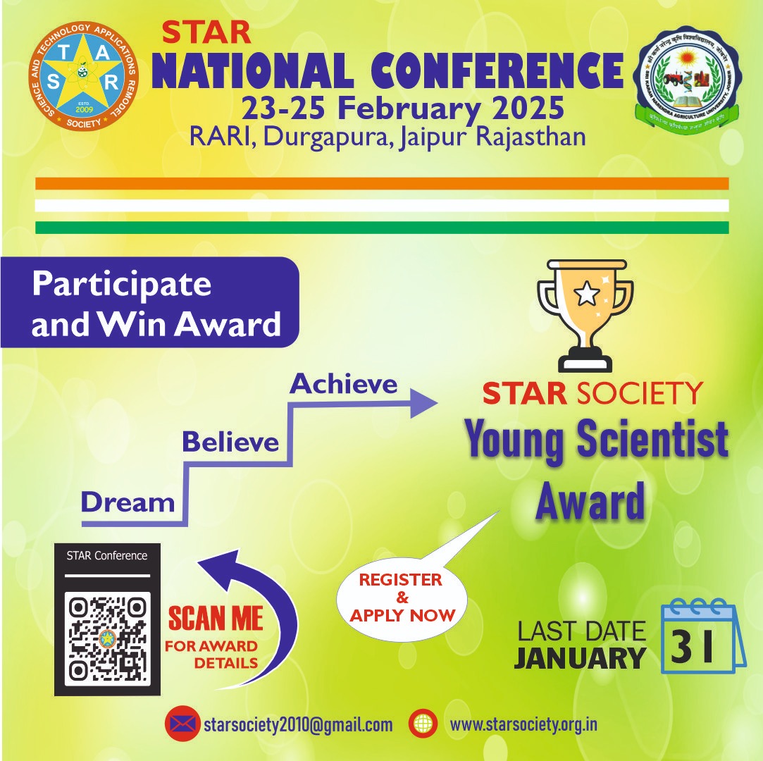 agrinformer's tweet photo. The STAR Young Scientist Award is a prestigious award of the STAR Society.  Applications are accepted  until January 31, 2025 
#YoungScientistAward
#STARConference
More Details Visit: https://t.co/jcU0AudhSx https://t.co/MLmmvM2a83