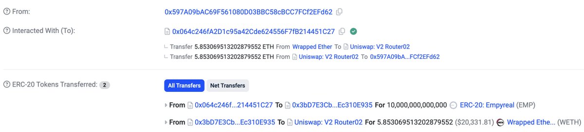 TenArmorAlert's tweet image. 🚨TenArmor Security Alert🚨

We&apos;re seeing a surge of #RugPulls every minute on #BASE, which seems to be a hotspot for scamers due to low gas fees.

These RugPulls follow a simple, recurring pattern:

 - Add liquidity to a Uniswap pair
 - Wait for bots or traders to swap
 - Drain…