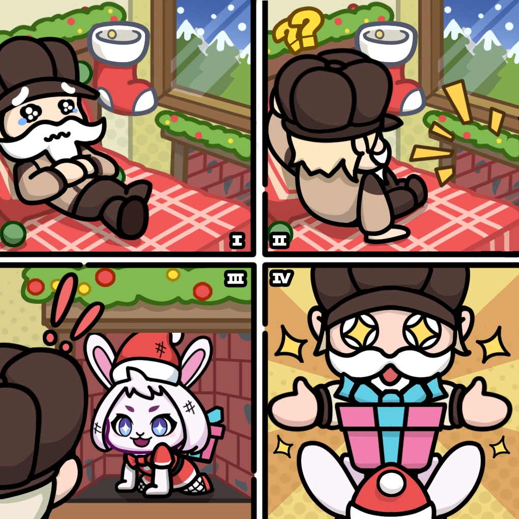 🎄 𝐂𝐡𝐫𝐢𝐬𝐭𝐦𝐚𝐬 𝐍𝐢𝐠𝐡𝐭

Merchant: "Why didn’t Santa bring me a gift? 😔"

Suddenly, a bunny dressed as Santa pops out of the chimney! 🐇🎅

Bunny: "Surprise! Here’s your gift! 🎁✨"

Merchant: "A bunny Santa?! This is the best Christmas ever! 😍"