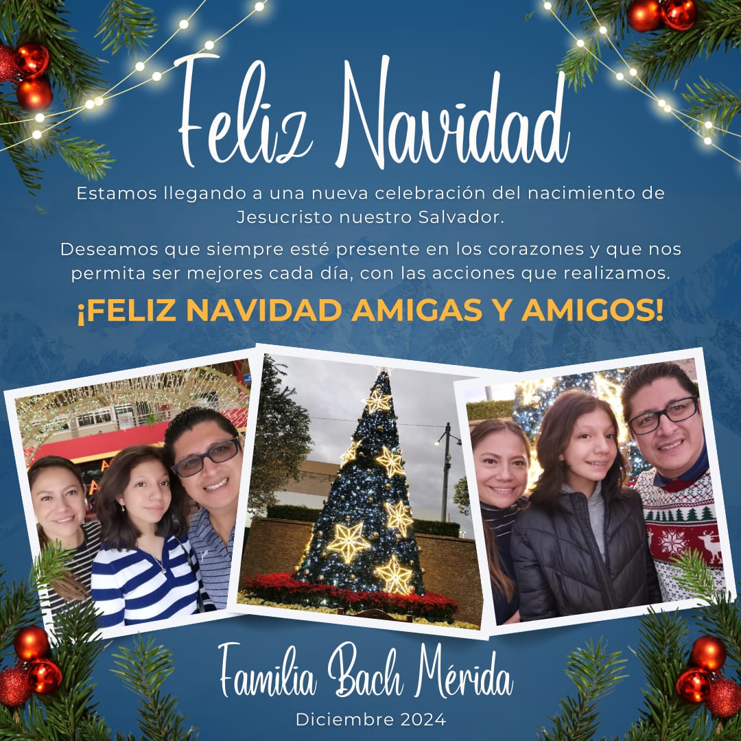 BachNery's tweet photo. Junto a mí familia les deseamos una hermosa Navidad, que Dios siempre esté en sus corazones y acompañando a sus seres queridos. #GENial #FelizNavidad2024 #FamiliaBachMérida https://t.co/1DTnMeKj6S