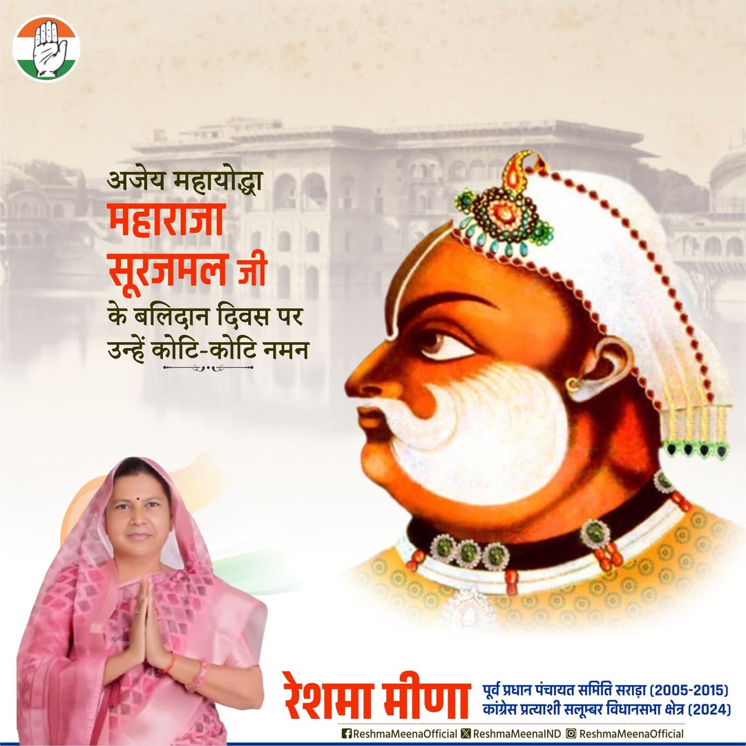 अजेय महायोद्धा महाराजा सूरजमल जी के बलिदान दिवस पर उन्हें कोटि-कोटि नमन।