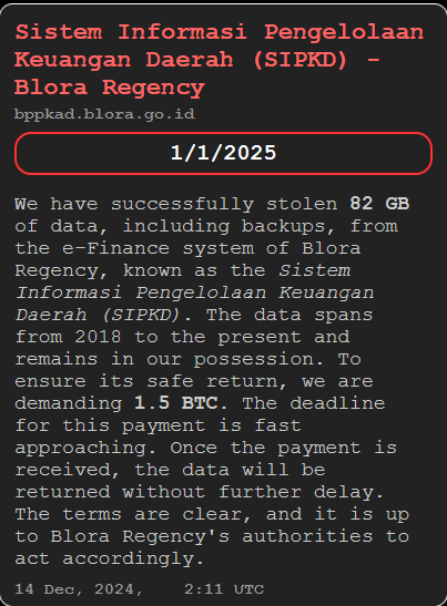 FalconFeedsio's tweet photo. 🚨 HELLCAT Ransomware Alert🚨

https://t.co/259KJjrWhU 🇮🇩

https://t.co/259KJjrWhU, has fallen victim to HELLCAT ransomware. The group claims to have obtained 82 GB of the organisation’s data. https://t.co/BckcBxdX7T