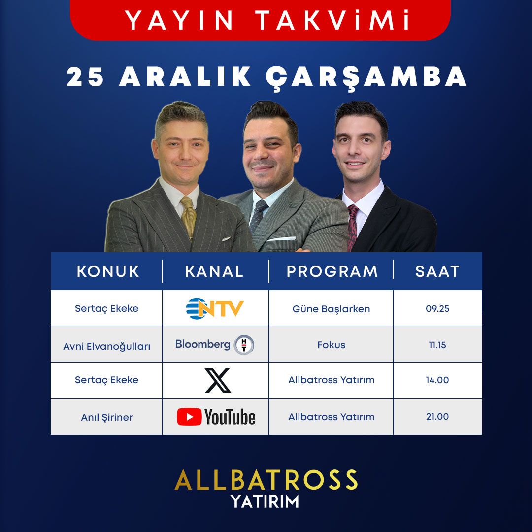 Finans dünyasının nabzını tutan uzmanlarımız, güncel ekonomik gelişmeler ve finansal piyasalara dair analizlerini paylaşmak üzere bugün çeşitli televizyon kanallarında canlı yayında sizlerle olacak.

Piyasalardaki son gelişmeleri öğrenmek için canlı yayınlarımızı kaçırmayın!