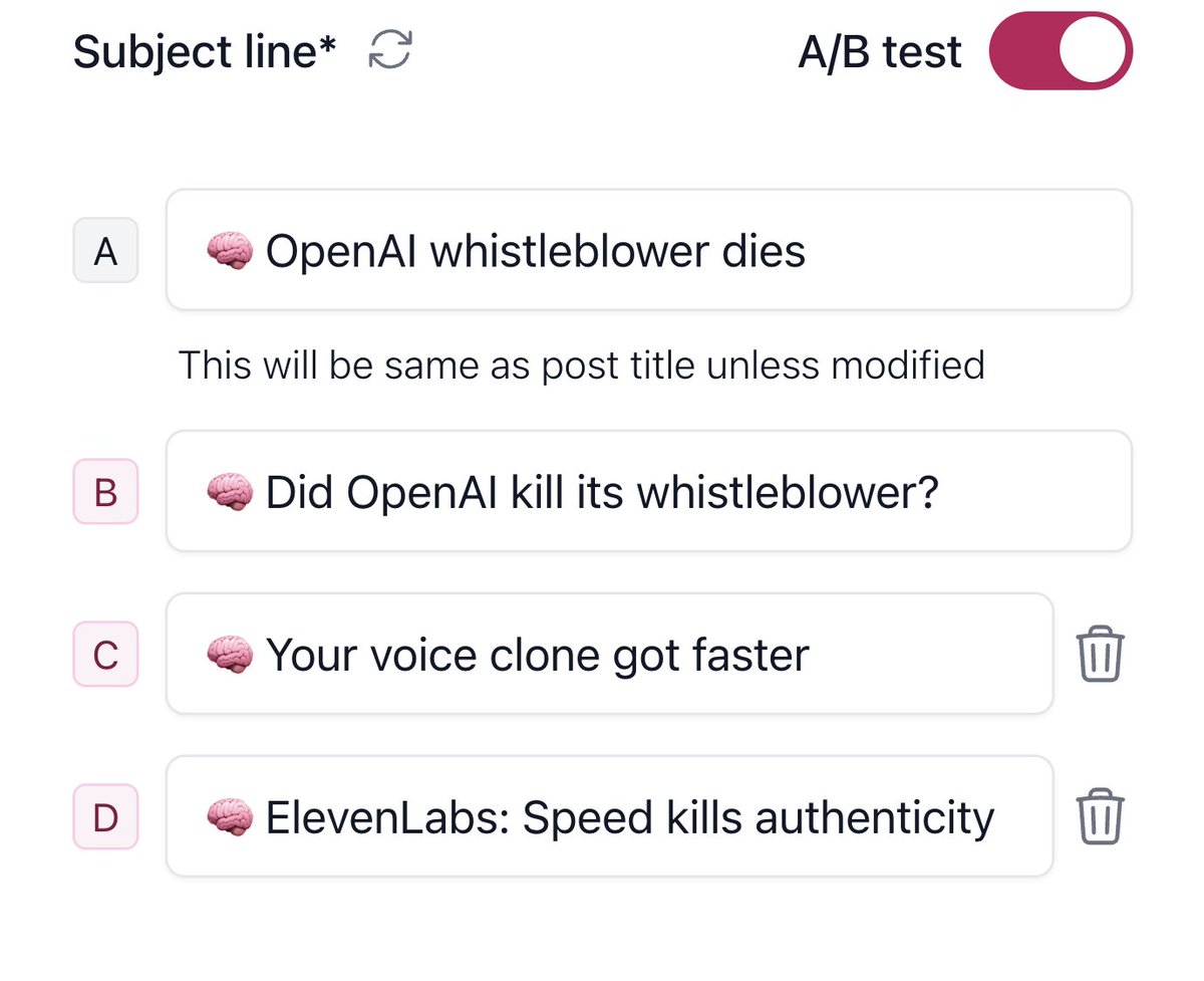Just scheduled tomorrow's newsletter.

Which subject line do you think will win?

I'm going with B. 👇