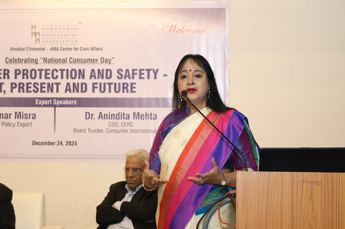 itfindia24's tweet photo. On #NationalConsumersDay, glad to part of talk on 

"Consumer Protection and Safety – Past, Present, and Future” 

in august presence of Prof @bejonmisra, @sbdangayach, Dr. Anindita Mehta CERC, Gujarat Dr. @hemantkoshia  #FDCA #Gujarat and other dignitaries at @ama_ahmedabad. https://t.co/y3WWtmo4UN