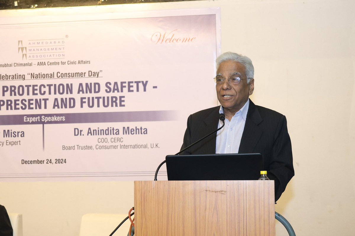 itfindia24's tweet photo. On #NationalConsumersDay, glad to part of talk on 

"Consumer Protection and Safety – Past, Present, and Future” 

in august presence of Prof @bejonmisra, @sbdangayach, Dr. Anindita Mehta CERC, Gujarat Dr. @hemantkoshia  #FDCA #Gujarat and other dignitaries at @ama_ahmedabad. https://t.co/y3WWtmo4UN