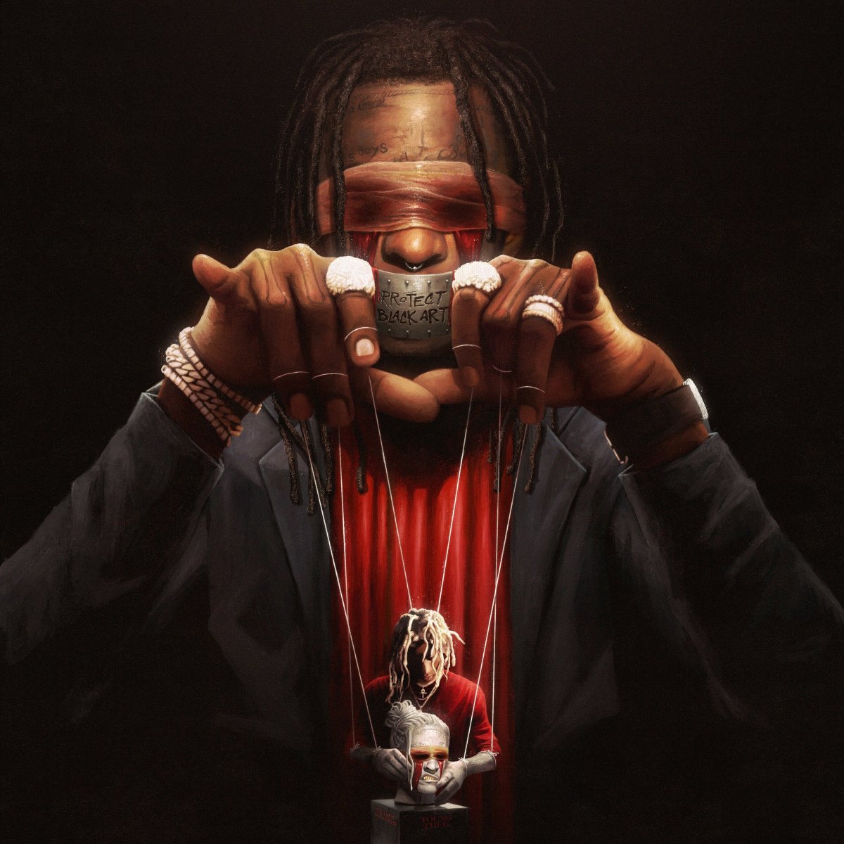 Kurrco's tweet photo. The official cover for Young Thug's 'Slime Season' Trilogy 🐍🔥

"PROTECT BLACK ART"